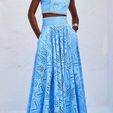 Conjunto Larissa™ de Top Bordado e Saia Maxi de Cintura Alta