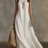 Vestido maxi boémio sem mangas de caimento fluido