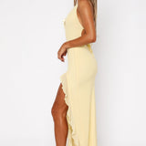 VESTIDO HALTER MIDI COM FOLHOS