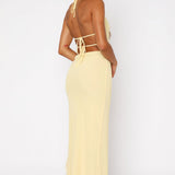 VESTIDO HALTER MIDI COM FOLHOS