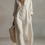 Vestido camisero maxi vintage leve em creme natural
