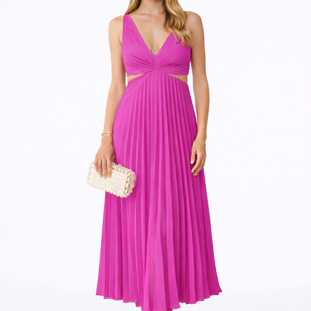 VESTIDO MIDI PLISSADO COM DECOTE CRUZADO