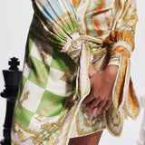 VESTIDO TIPO CAMISA DE CETIM ESTAMPADO