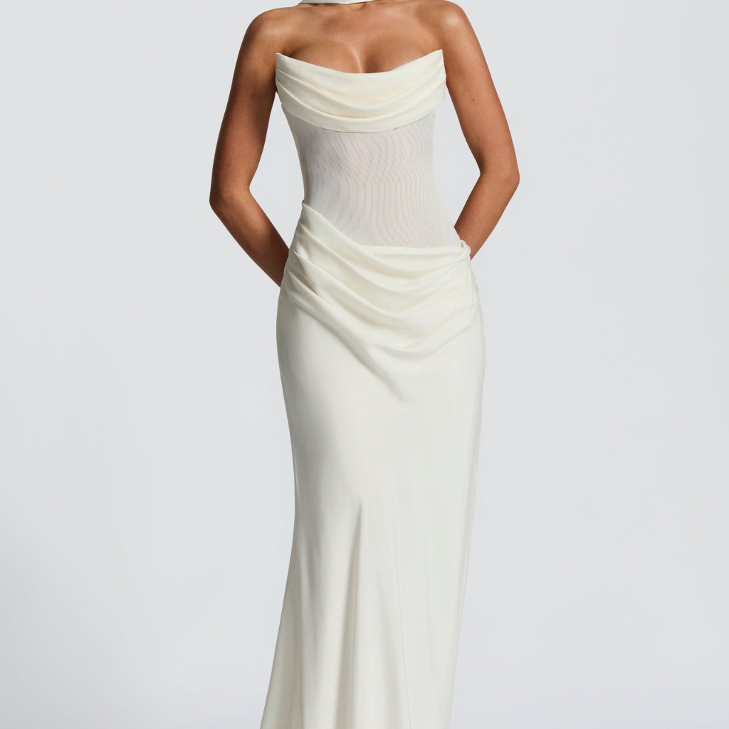 VESTIDO COMPRIDO DRAPEADO COSTAS CORSELETE
