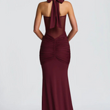 VESTIDO LONGO HALTER COM RUCHES