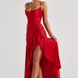 VESTIDO COMPRIDO COSTAS CRUZADAS FOLHOS