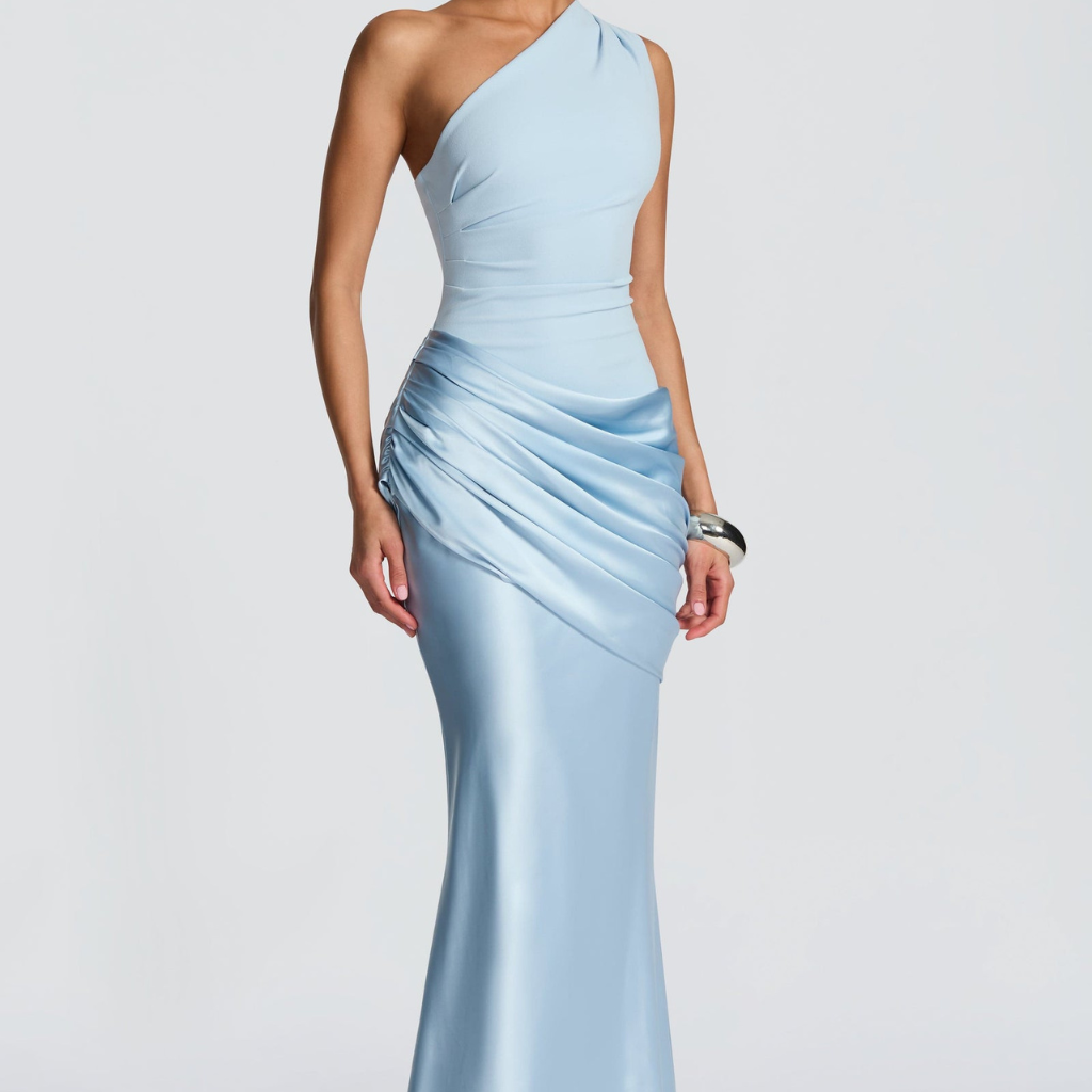 VESTIDO COMPRIDO ASSIMÉTRICO EFEITO ACETINADO
