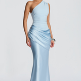 VESTIDO COMPRIDO ASSIMÉTRICO EFEITO ACETINADO