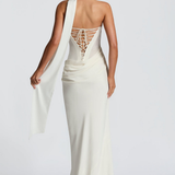 VESTIDO COMPRIDO DRAPEADO COSTAS CORSELETE