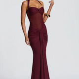 VESTIDO LONGO HALTER COM RUCHES