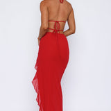 VESTIDO HALTER MIDI COM FOLHOS