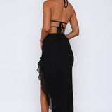 VESTIDO HALTER MIDI COM FOLHOS