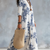 Dália | Vestido Maxi Camisola em Camadas Floral Azul Boémio