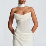 VESTIDO COMPRIDO DRAPEADO COSTAS CORSELETE