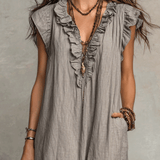 Vestido maxi boémio sem mangas com decote em V e caimento fluido