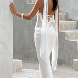 VESTIDO COMPRIDO DRAPEADO COSTAS CORSELETE