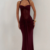 VESTIDO LONGO HALTER COM RUCHES