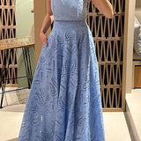 Conjunto Larissa™ de Top Bordado e Saia Maxi de Cintura Alta