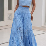 Conjunto Larissa™ de Top Bordado e Saia Maxi de Cintura Alta