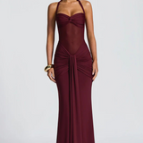 VESTIDO LONGO HALTER COM RUCHES