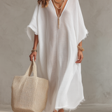 Vestido midi folgado com decote em V