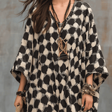 Vestido maxi caftão de inspiração boémia com bolinhas e corte solto