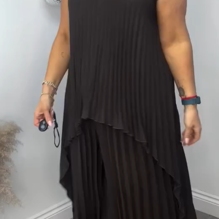 Conjunto Sherry™ de Top Midi Plissado e Calças Largas