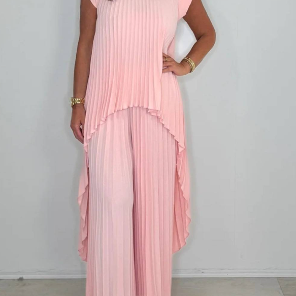 Conjunto Sherry™ de Top Midi Plissado e Calças Largas