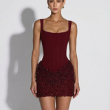 VESTIDO MINI CORSET COM SAIA TEXTURIZADA