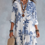 Dália | Vestido Maxi Camisola em Camadas Floral Azul Boémio