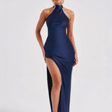 ZEYNEP | Elegante Maxi Vestido de Cetim com Decote Halter