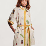 MINIVESTIDO COM ESTAMPADO GRÁFICO VINTAGE E CINTO DE ATAR