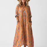 Remi | Vestido Midi Oversized com Decote em V e Estampa