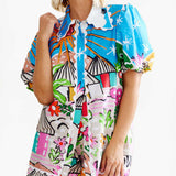 CONJUNTO ESTAMPADO DE DUAS PEÇAS – ESTILO CAMISEIRO