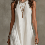 Vestido maxi boémio sem mangas de caimento fluido