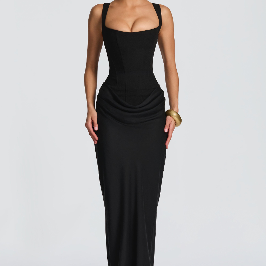 VESTIDO LONGO ESPARTILHO DRAPEADO