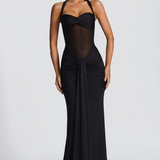 VESTIDO LONGO HALTER COM RUCHES
