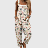 Macacão Vintage Suave com Galinhas e Flores
