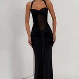 VESTIDO LONGO HALTER COM RUCHES
