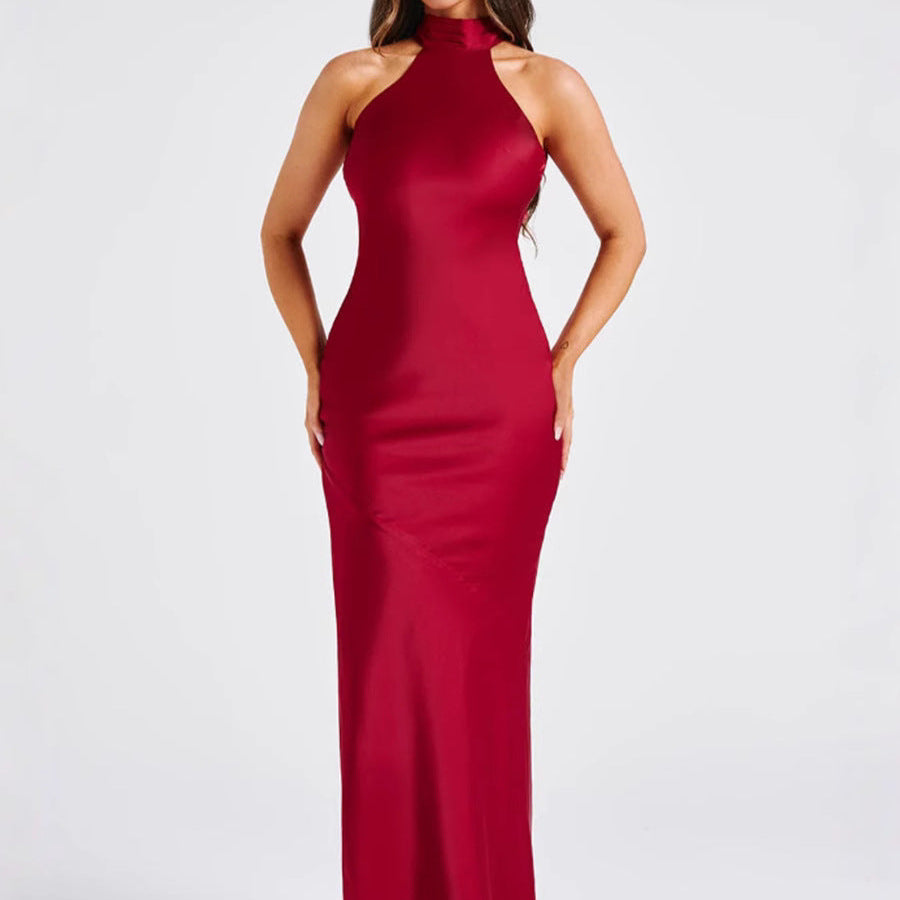 ZEYNEP | Elegante Maxi Vestido de Cetim com Decote Halter