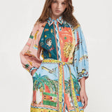 VESTIDO CAMISEIRO MINI ESTAMPADO ARTÍSTICO