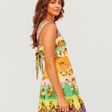 VESTIDO MINI ESTAMPADO COM DECOTE DIREITO