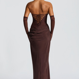 VESTIDO COMPRIDO DRAPEADO COSTAS CORSELETE