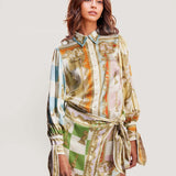 VESTIDO TIPO CAMISA DE CETIM ESTAMPADO