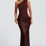 VESTIDO COMPRIDO ASSIMÉTRICO EFEITO ACETINADO