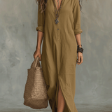 Vestido maxi boémio negro com botões na parte da frente
