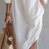 Vestido midi branco boémio e relaxado