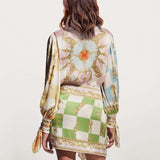 VESTIDO TIPO CAMISA DE CETIM ESTAMPADO