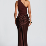VESTIDO COMPRIDO ASSIMÉTRICO EFEITO ACETINADO