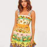 VESTIDO MINI ESTAMPADO COM DECOTE DIREITO